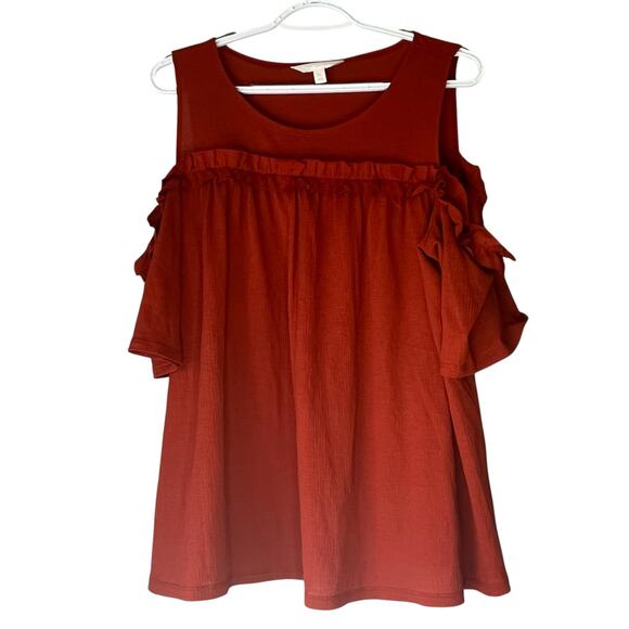 Lauren Conrad Burnt Orange Cold Shoulder Blouse Size XL - Picture 1 of 14